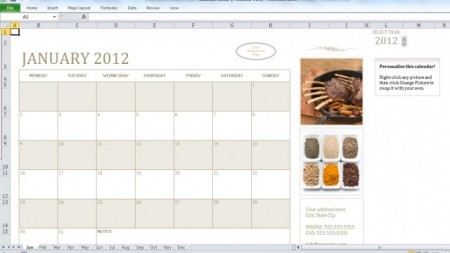Excel Calendar Template untuk 2012