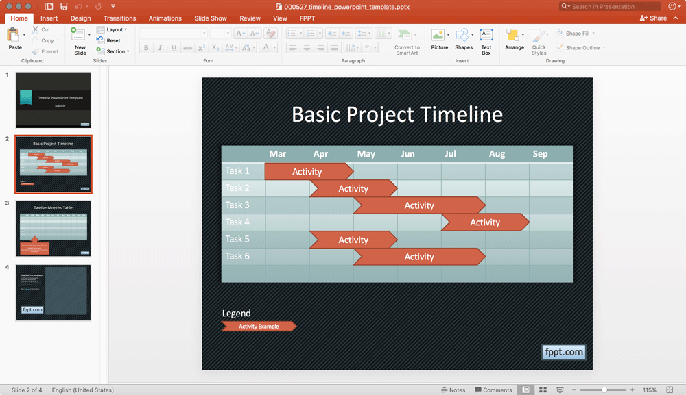 diseño de línea de tiempo para presentaciones de PowerPoint básica