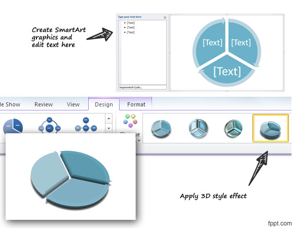3D круговой диаграммы в поток PowerPoint с использованием фигур