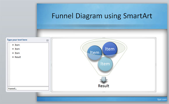 Создание воронке Диаграмма в PowerPoint с помощью SmartArt