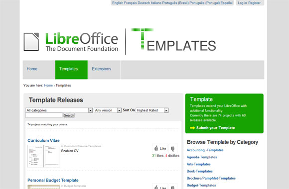 LibreOfficeのテンプレート