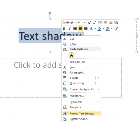 Cómo cambiar las propiedades de sombra de texto en Microsoft PowerPoint 2010