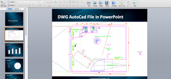 วิธีการแทรกไฟล์เป็น AutoCAD .dwg ในงานนำเสนอ PowerPoint