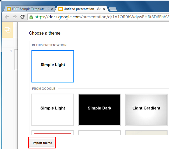 Гугл презентации импорт темы