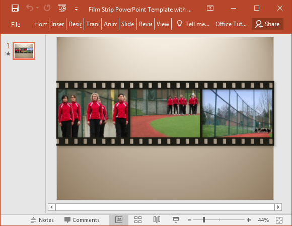 plantilla de PowerPoint tira de película con video de muestra