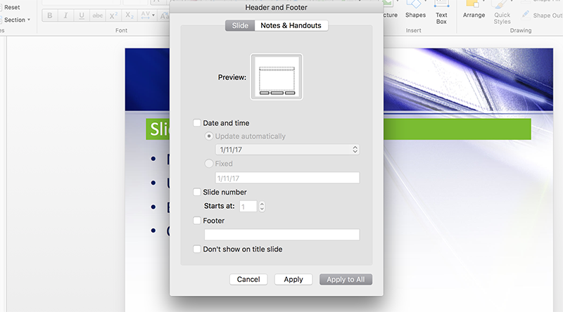 Nombre d'options de diaporama dans PowerPoint pour Mac