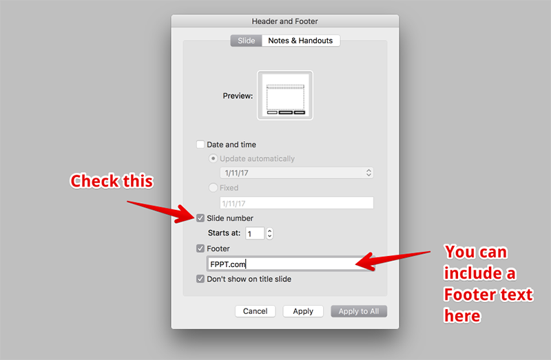 Personnalisation du numéro de diapositive dans PowerPoint pour Mac