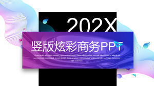 Pionowy szablon prezentacji biznesowej PPT z kolorowym niebieskim fioletowym tłem krzywej