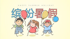 Modelo de PPT de férias de verão colorido com fundo infantil desenhado à mão dos desenhos animados