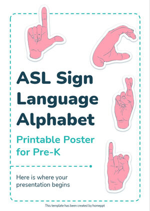 ملصق قابل للطباعة على الحروف الأبجدية بلغة الإشارة ASL لمرحلة ما قبل الروضة