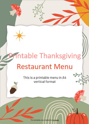 Printable Thanksgiving Restaurant Menu