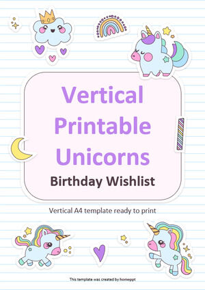 Urodzinowa lista życzeń z jednorożcami do druku w pionie