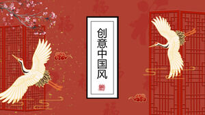 Pobierz klasyczny szablon PPT w stylu chińskim z tłem żurawi i kwiatów śliwki