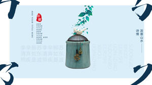 Шаблон PPT темы Craftsman Spirit Theme с керамическим фоном и китайскими иероглифами