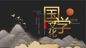 Unduh template PowerPoint budaya tradisional Tiongkok dengan latar belakang gunung tinta dan burung