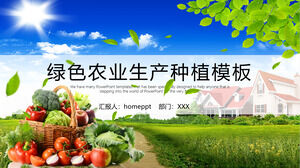 青い空、白い雲、農地、野菜を背景にした緑の農業PPTテンプレートをダウンロード