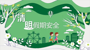 Green Paper Cuttings Fengqingming Holiday Safety PPT-Vorlage herunterladen