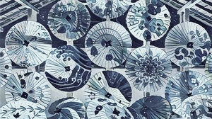 Cinco imágenes de fondo PPT de estilo Ukiyoe japonés azul