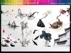 13 مجموعة من الرسوم التوضيحية لمواد PPT ذات النمط الصيني للحبر