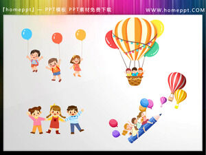 Scarica quattro simpatici bambini dei cartoni animati e materiali PPT in mongolfiera