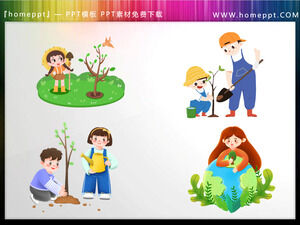 Cztery animowane obrazy sadzenia drzew PPT dla dzieci