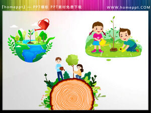 만화 나무 심기 축제 어린이 PPT 자료 사진 두 세트