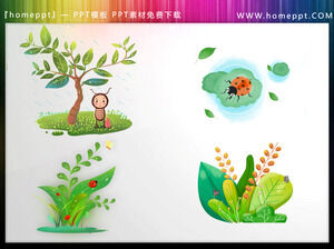 下载四个卡通风格的春天植物和昆虫PPT素材