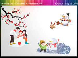 Patru seturi de materiale ilustrative PPT cu om de zăpadă din desene animate