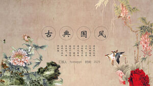 Descărcați șablonul PPT în stil clasic chinezesc cu fundal meticulos de flori și păsări