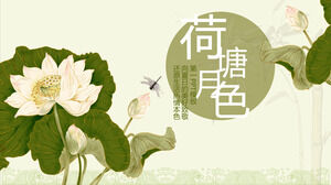 細心の注意を払った蓮の花と葉の背景のPPTテンプレートをダウンロード