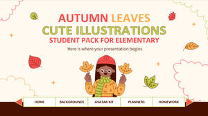 秋天的树叶可爱插图 - 小学学生包