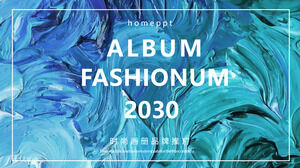 Загрузите шаблон PPT бизнес-презентации для альбома в стиле синей масляной живописи с пигментным фоном.