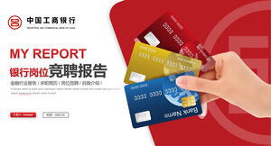PPT-Vorlage für den roten Jobwettbewerbsbericht der Industrial and Commercial Bank of China mit dem Hintergrund einer Bankkarte