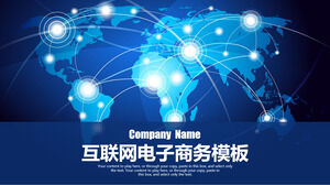 Plantilla PPT de tema de comercio electrónico de fondo de mapa mundial conectado a Internet azul