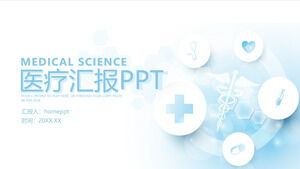 Scarica il modello PPT del referto medico con uno sfondo di icone mediche blu chiaro