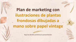Plano de marketing de estilo folhoso desenhado à mão em papel vintage