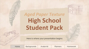 Pacote de estudante do ensino médio com textura de papel envelhecido