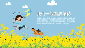 Cartoon style, let's watch rapeseed flower PPT template download together