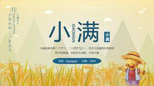 Karikatür pirinç tarlaları ve korkuluk arka planı ile Xiaoman güneş terimi PPT şablonunu indirin