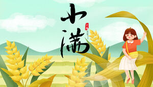 Buğday Tarlası ve Buğday Başağı Kız Arka Planının İllüstrasyonu: Xiaoman Güneş Terimlerine Giriş PPT Şablon İndir