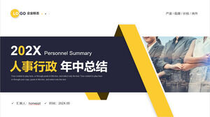 Download the PPT template for the personnel and administrative mid year summary in exquisite blue and yellow color scheme