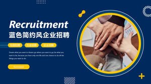 Download the blue minimalist enterprise recruitment PPT template with hand folded background