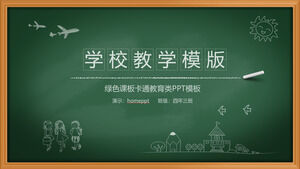 Download the PPT template for school teaching with a green blackboard, chalk, and hand drawn background