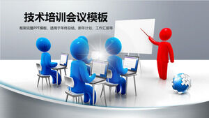 Laden Sie die PPT-Vorlage für das technische Schulungstreffen mit einem Hintergrund aus roten und blauen dreidimensionalen Zeichen herunter