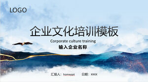 Unduh template PPT untuk pelatihan budaya perusahaan dengan latar belakang pegunungan dan sungai serta elang terbang