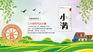 Laden Sie die PPT-Vorlage zur Einführung des Xiaoman-Solarbegriffs mit einem grünen und frischen Weizenfeldhintergrund herunter