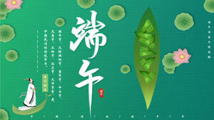 Zielony i świeży liść lotosu i Lotus Zongzi Qu Yuan Tło Dragon Boat Festival Szablon PPT
