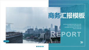 Blaue Geschäftsbericht-PPT-Vorlage für Riverside City-Hintergrund