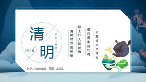 Download del modello PPT del tema del festival di Qingming blu elegante