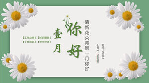Grüner Hintergrund, weißer Blumenhintergrund, Januar Hallo PPT-Vorlage herunterladen